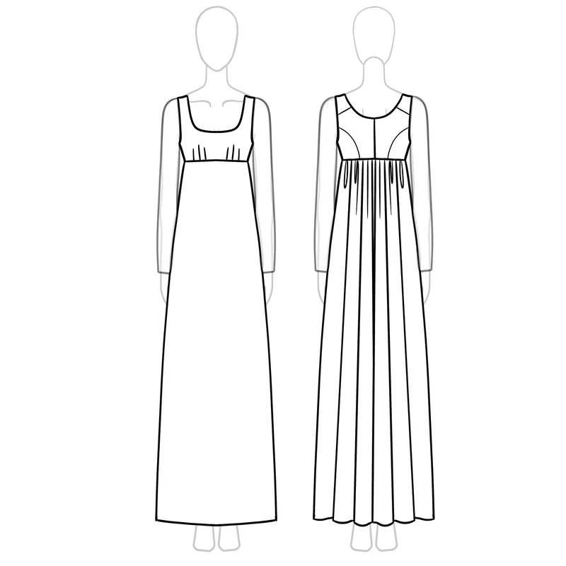 Sophie Dress technical drawing full sleeve