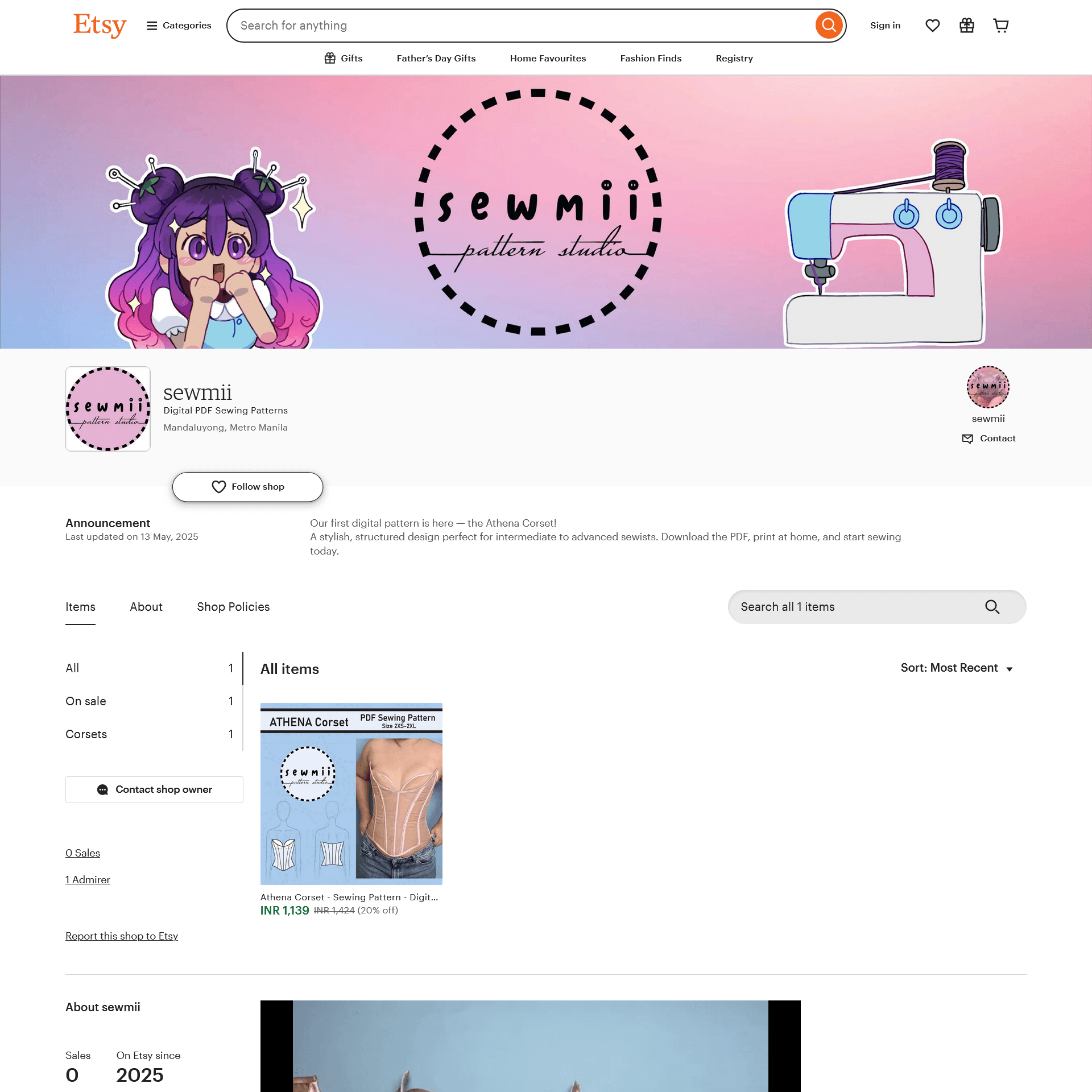 Etsy store screenshot